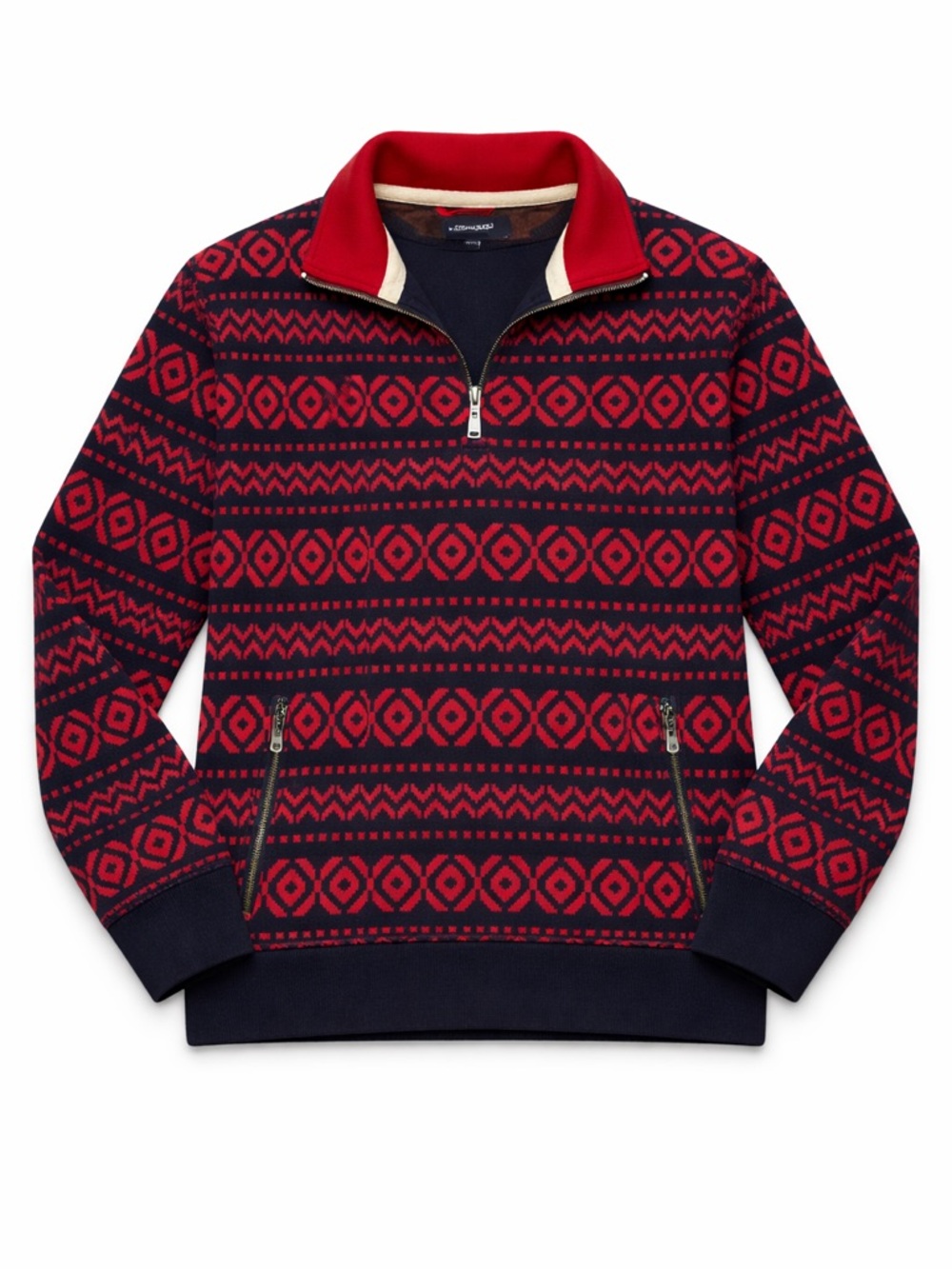 Vintage Tommy Hilfiger QuarterZip SweaterRed Navy Fair Isle Zip Pocket Pullover